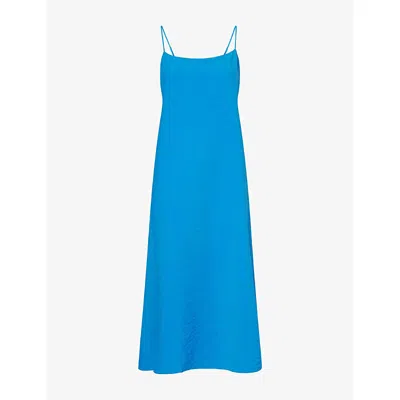 Theory Womens Jewel Blue Relaxed Pleat Silk-blend Slip Dress