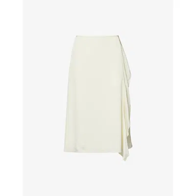 Theory Womens Lemongrass Frilled Split-hem Satin Midi Skirt In Green