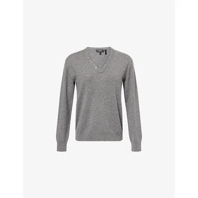 Theory Womens Light Charcoal Relaxed-fit V-neck Cashmere Jumper In Gray