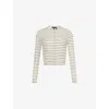 Theory Womens Stripped Cropped Linen-blend Knitted Cardigan Light Parchment Multi Xs In Light Parchment Multi