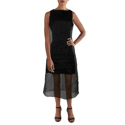 Theory Overlay Midi Dress In Good Linen In Black