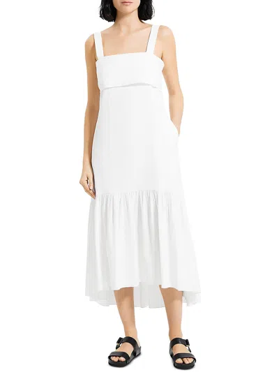 Theory Womens Linen Long Midi Dress In White