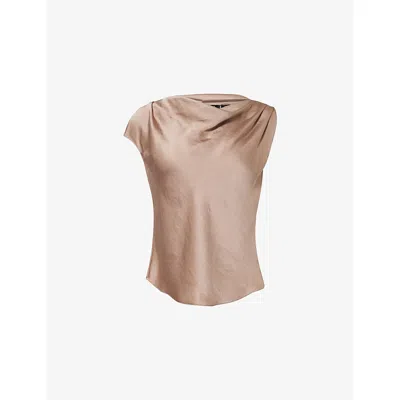 Theory Womens Cowl-neck Woven Top Mocha Taupe In Neutral