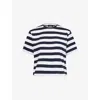 Theory Womens Striped Boxy-fit Pima-cotton T-shirt Navy Multi