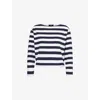 Theory Womens Striped Long-sleeve Boat-neck Cotton T-shirt Navy Multi In Navy Multi