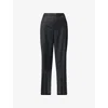 Theory Womens New Charcoal High-rise Wide-leg Wool Trousers In Black
