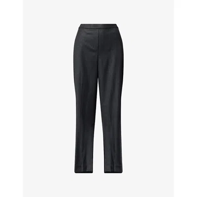 Theory Womens New Charcoal High-rise Wide-leg Wool Trousers In Black