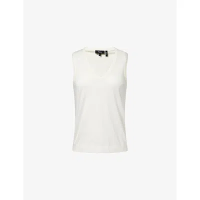 Theory Womens New Ivory Slim V-neck Merino Wool Tank Top In White