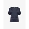 Theory Womens Nocturne Navy Gathered Round-neck Cotton-jersey T-shirt In Blue