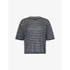Theory Womens Striped Boyfriend Linen-blend Knitted T-shirt Nocturne Navy Multi In Nocturne Navy Multi