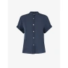 THEORY THEORY WOMEN'S NOCTURNE NAVY PLEATED-BACK RELAXED-FIT SILK SHIRT