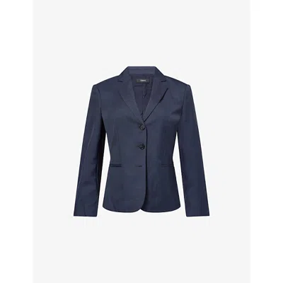 Theory Womens Nocturne Navy Single-breasted Woven Blazer In Black
