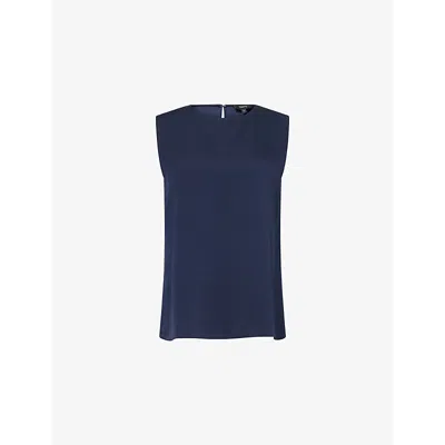 Theory Womens Nocturne Navy Straight Shell Silk Top In Blue