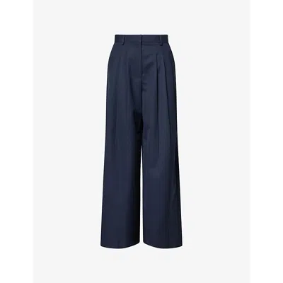 Theory Womens Tailored Pleated Wool-blend Trousers Nocturne Navy