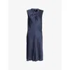 Theory Womens Nocturne Navy Twist Scoop Sleeveless Woven Midi Dress