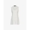 Theory Womens  Notched-lapel Sleeveless Linen-blend Mini Dress In Platinum Multi