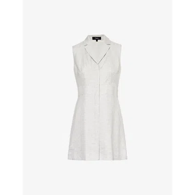 Theory Womens  Notched-lapel Sleeveless Linen-blend Mini Dress In Platinum Multi
