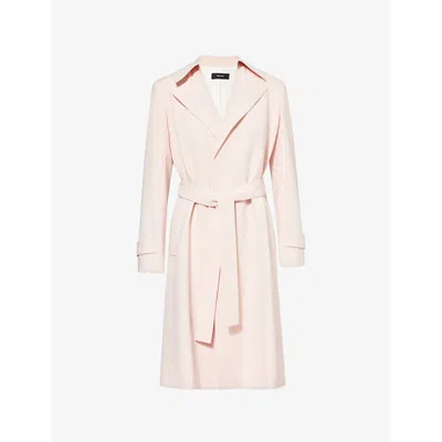 Theory Womens Oaklane Belted Crepe Trench Coat Blush