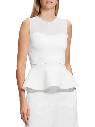 Theory Womens Office Mesh Neck Blouse In White