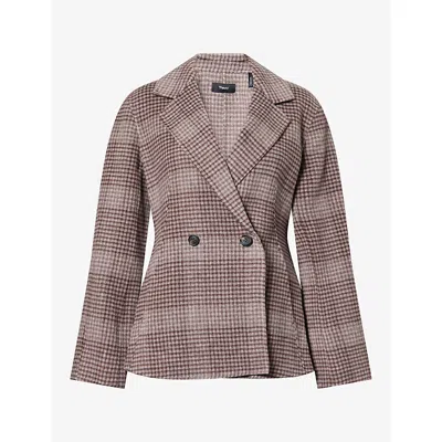 Theory Womens Plaid Wool And Cashmere Blazer Mahogany Multi Xs In Brown