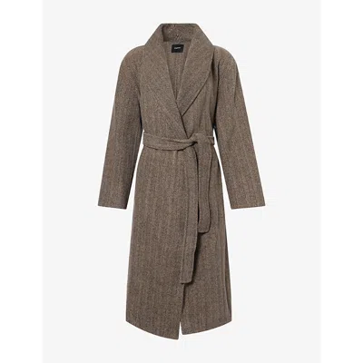 Theory Womens Shawl-collar Wool And Cashmere Coat Mocha Multi In Brown