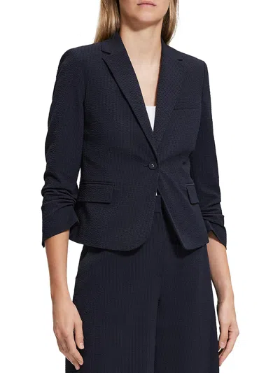 Theory One Button Notched Collar Blazer In Blue