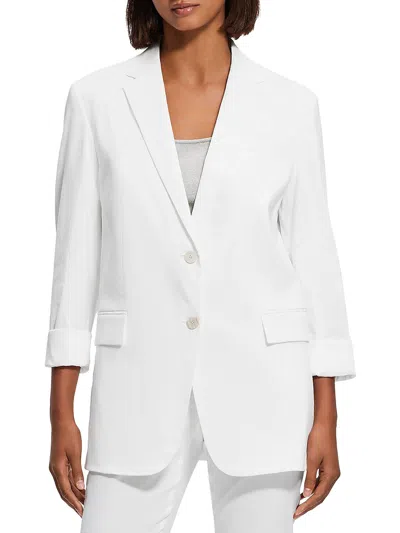 Theory Womens Solid Linen Two-button Blazer In White