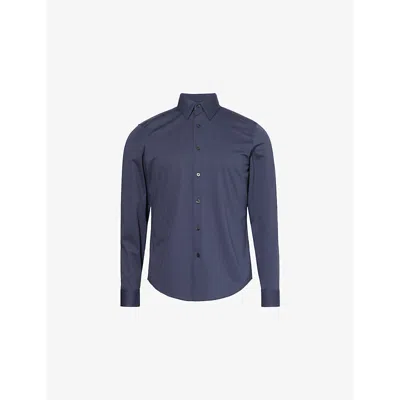 Theory Womens Sylvain Long-sleeves Regular-fit Cotton-blend Shirt Finch