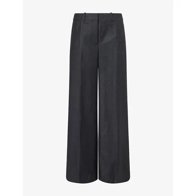 Theory Womens Tailored Wide-leg Wool Trousers New Charcoal Melange In Black