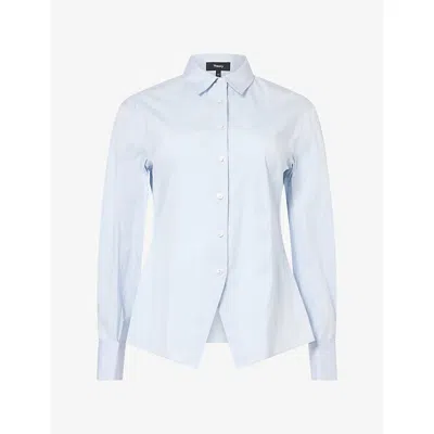 Theory Womens Tailored-fit Cotton-blend Shirt Cool Fog In Blue