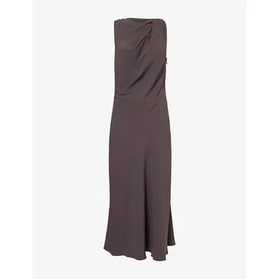 Theory Womens The Twist Crepe Woven Maxi Dress Cacao