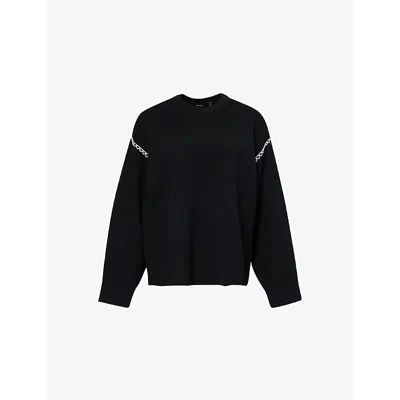 Theory Womens  Blanket Stich Round-neck Stretch-wool And Recycled-nylon-blend Jumper In Black/white