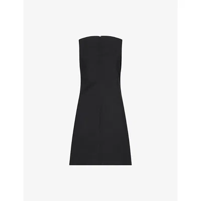 Theory Womens Black Boat-neck Tailored Wool-blend Mini Dress