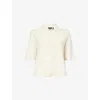Theory Womens Ivory Brushed-knit Collared Cashmere Cardigan In White