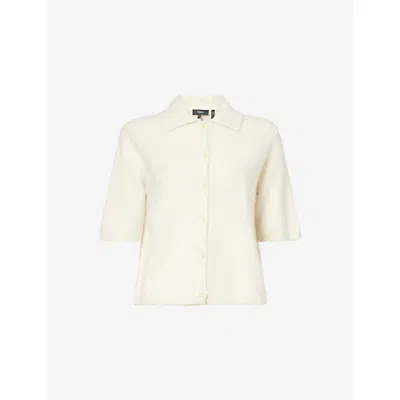 Theory Womens Ivory Brushed-knit Collared Cashmere Cardigan In White