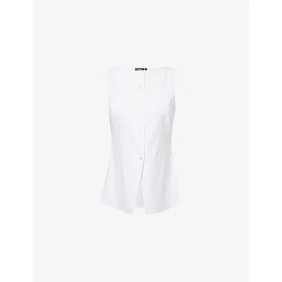 Theory Womens White Btnk Cutaway Linen-blend Top