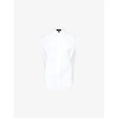 Theory Womens Cinched-waist Sleeveless Stretch-cotton Blend Shirt White
