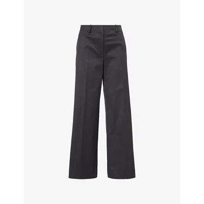 Theory Womens  Classic Straight-leg Cotton-blend Stretch-twill Trousers In Black