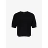Theory Womens Black Cropped Short-sleeve Cashmere T-shirt