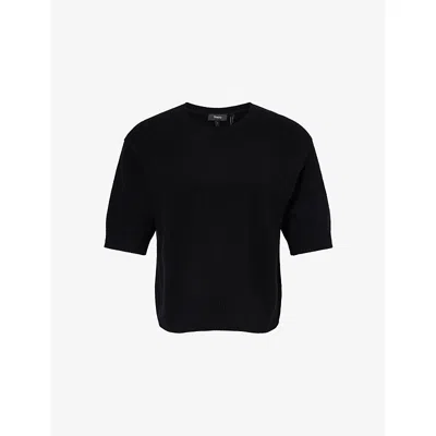Theory Womens Black Cropped Short-sleeve Cashmere T-shirt