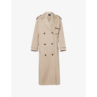 Theory Womens Soft Taupe Double-breasted Two-welt-pockets Relaxed-fit Stretch-cotton Trench Coat