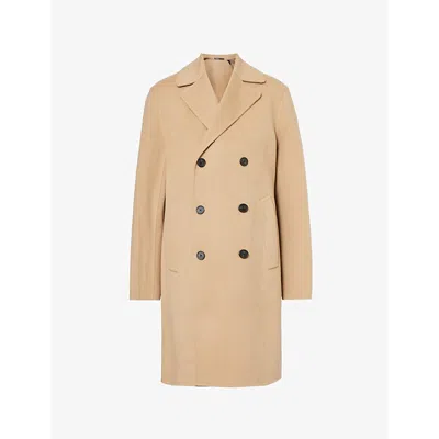 Theory Womens  Double-breasted Two-welt-pockets Relaxed-fit Wool And Cashmere-blend Coat In New Camel