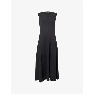Theory Womens Black Easy Sleeveless Cotton V-neck Midi Dress