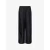 Theory Womens Black Elasticated-waist Wide-leg Silk Trousers In Black