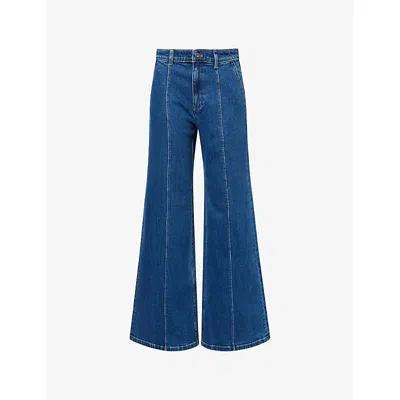 Theory Womens  Fluid Wide-leg Denim Jeans In Blue