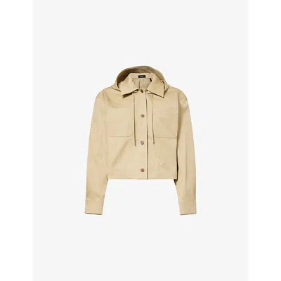 Theory Womens Trench Hooded Crop Relaxed-fit Stretch-cotton Jacket