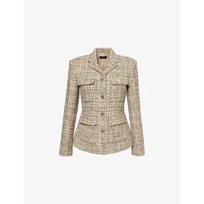 Theory Womens Wheat Multi Military Long-sleeve Tweed Jacket