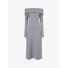 Theory Womens Grey Heather Off-shoulder Wool And Cashmere-blend Midi Dress In Gray