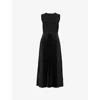 THEORY WOMENS BLACK PLEATED SLEEVELESS STRETCH-WOVEN BLEND MIDI DRESS