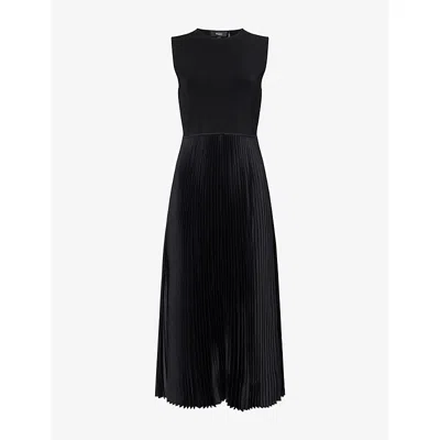 THEORY WOMENS BLACK PLEATED SLEEVELESS STRETCH-WOVEN MIDI DRESS